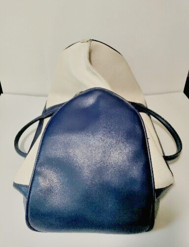 RARE Estee Lauder Luggage Hand Bag Navy Blue And Cream Good Condition Vtg