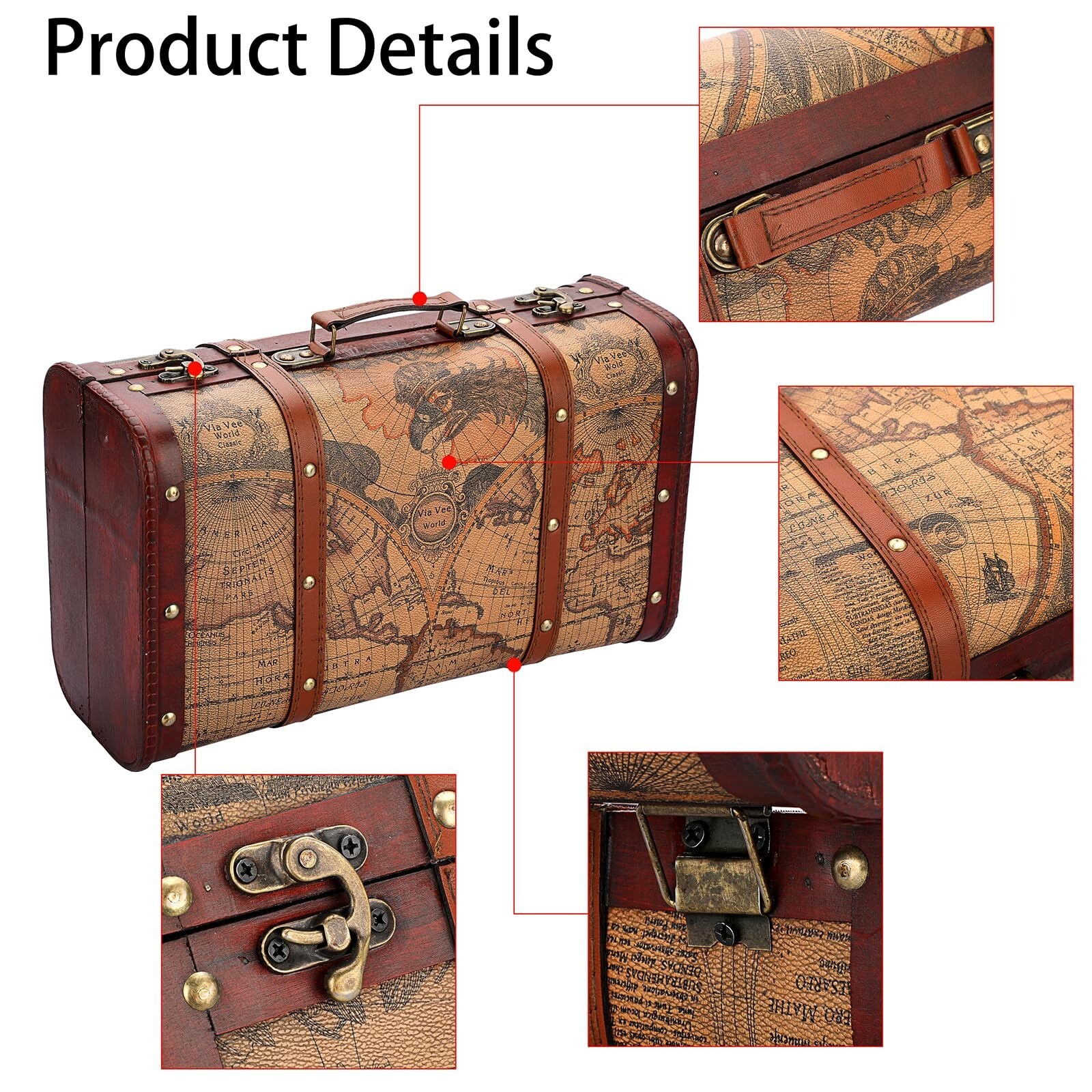 ELLDOO Vintage Wooden Storage Chest, Portable Decorative Luggage Suitcase, Tr…