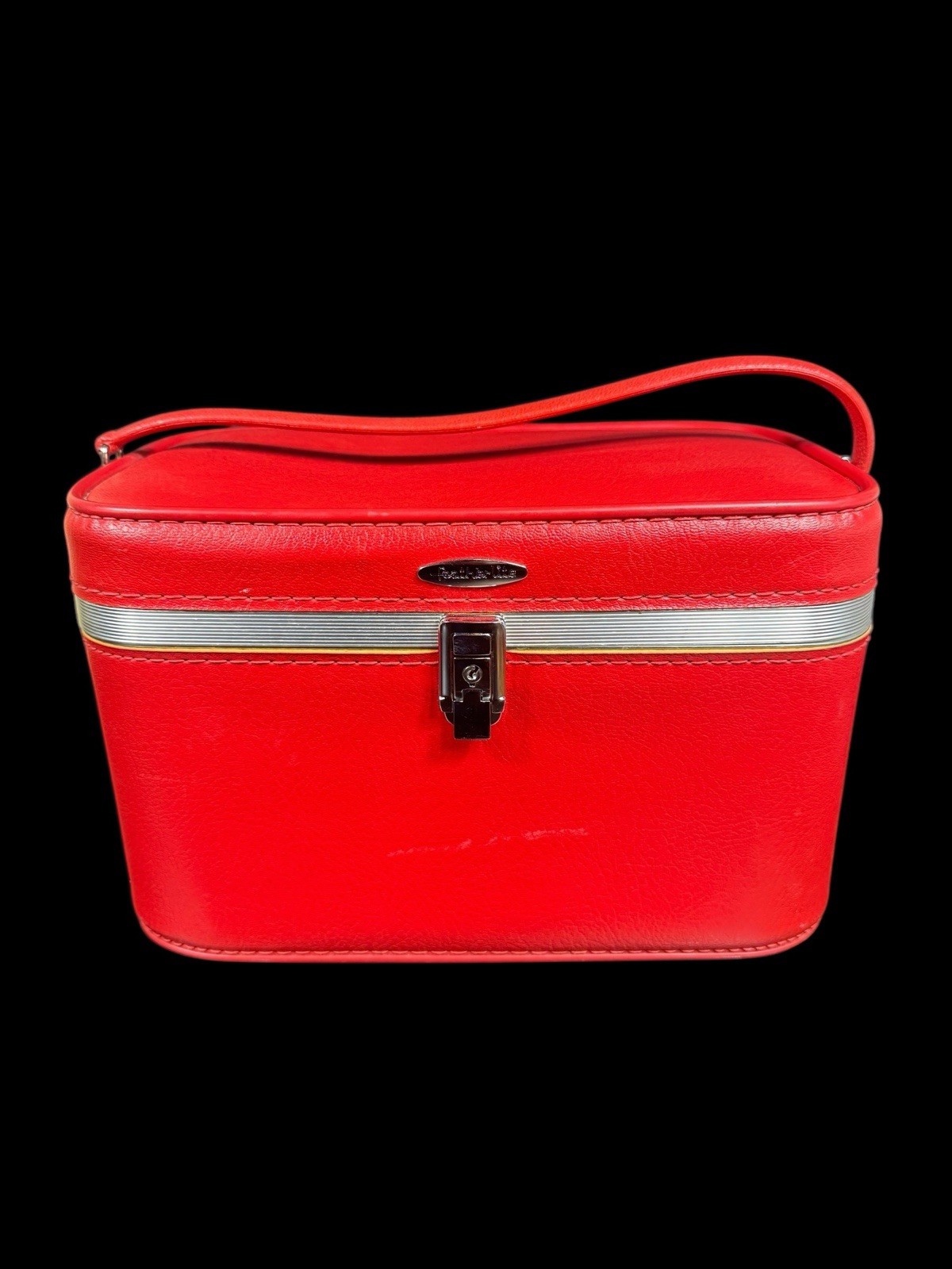 Vintage Train Case Sears Featherlite Red Vanity Luggage Great Condition w/ Key