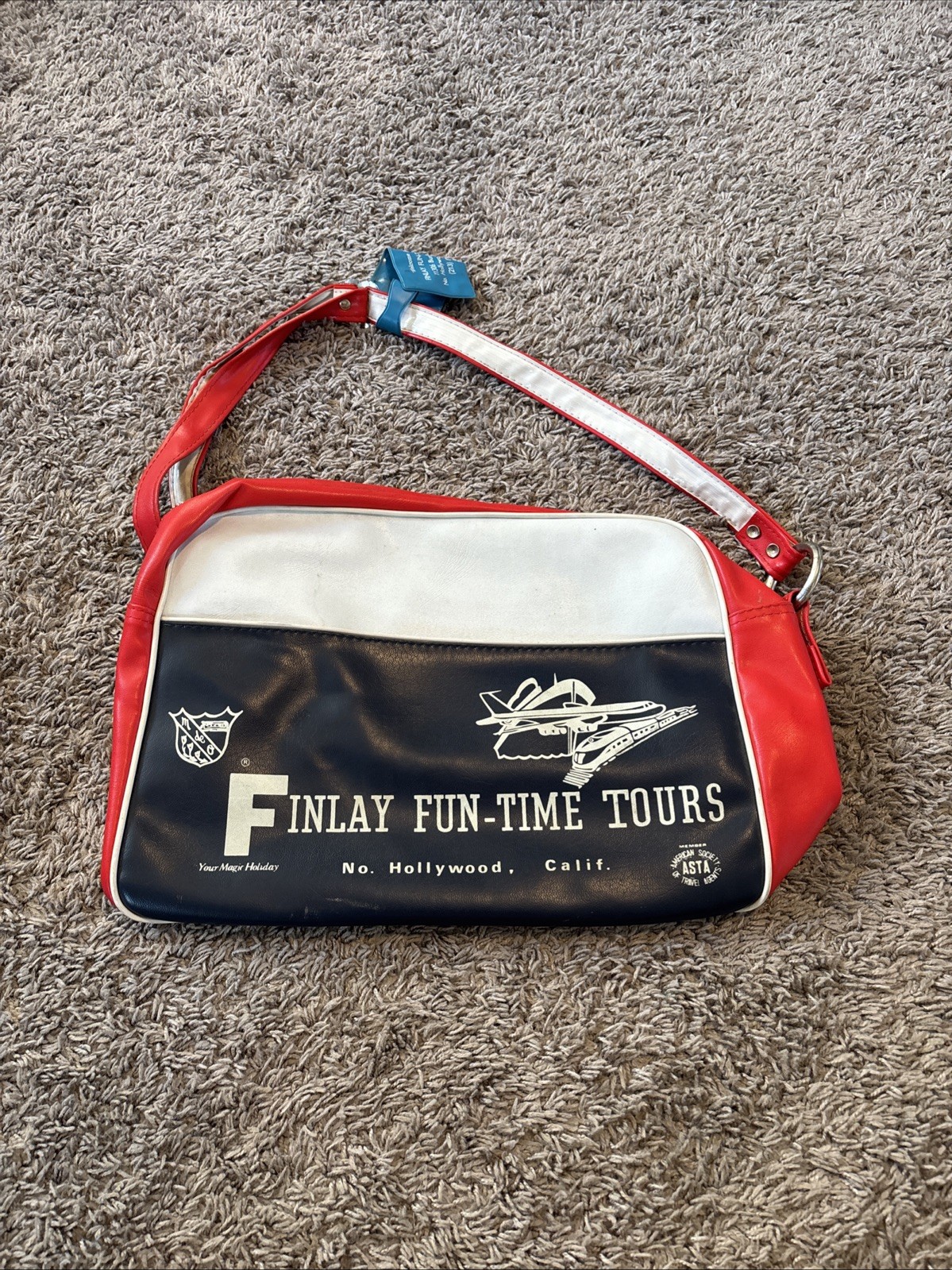 1960s Finley Fun Time Tours Travel Bag vintage ASTA Luggage Bag Red White Blue