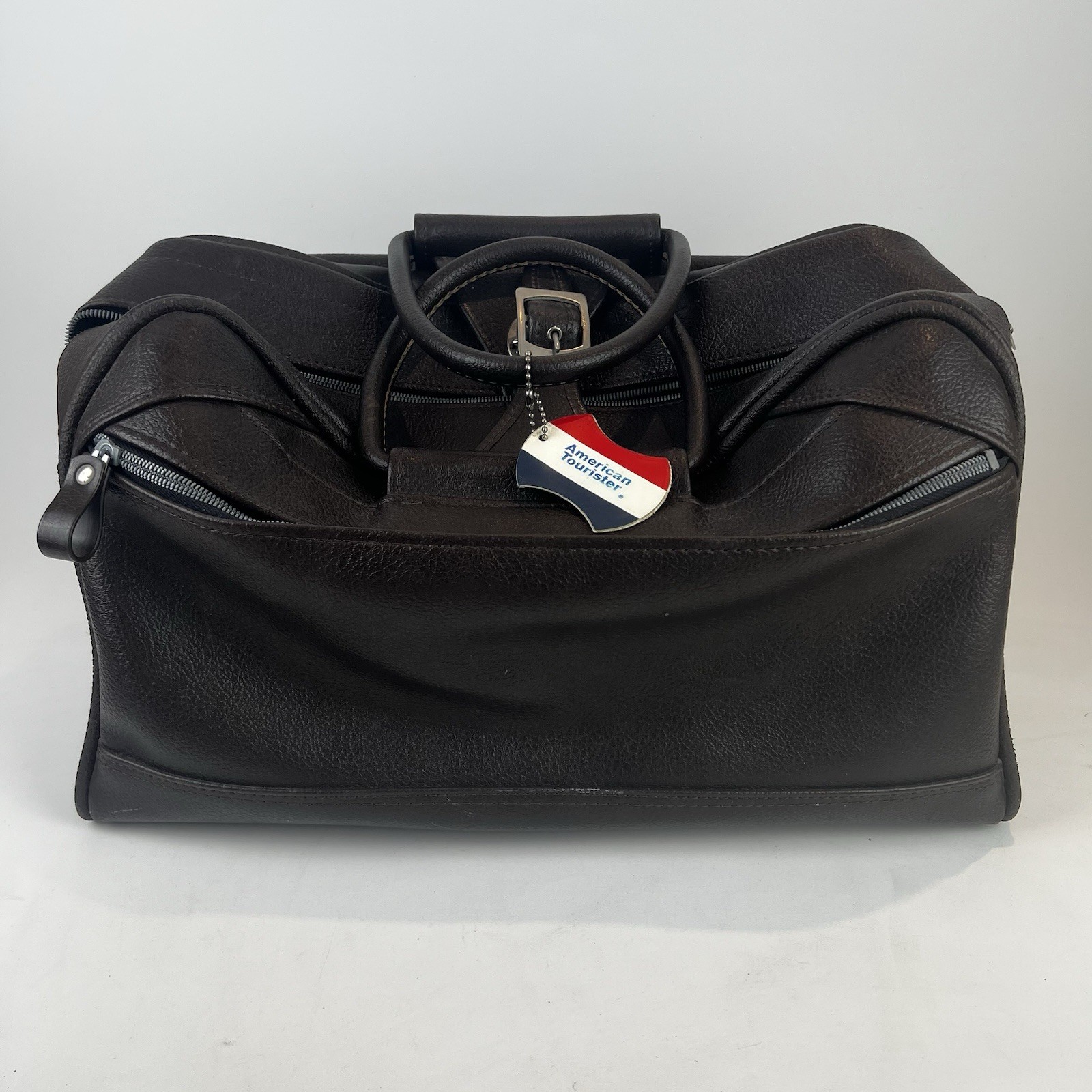 VTG 1970’s American Tourister Brown Leather Tiara Weekender with Plaid Interior