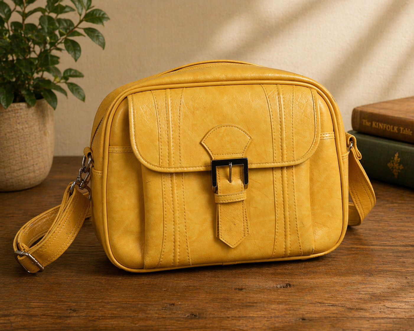 VTG Escort American Tourister Yellow Shoulder Bag Vinyl Crossbody Travel (a3)