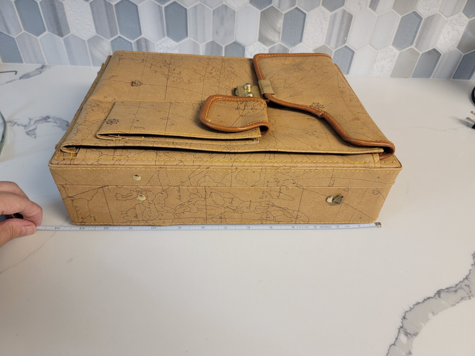 Vintage Briefcase Attache Map Pattern Perfect for Tablets or Art Supplies