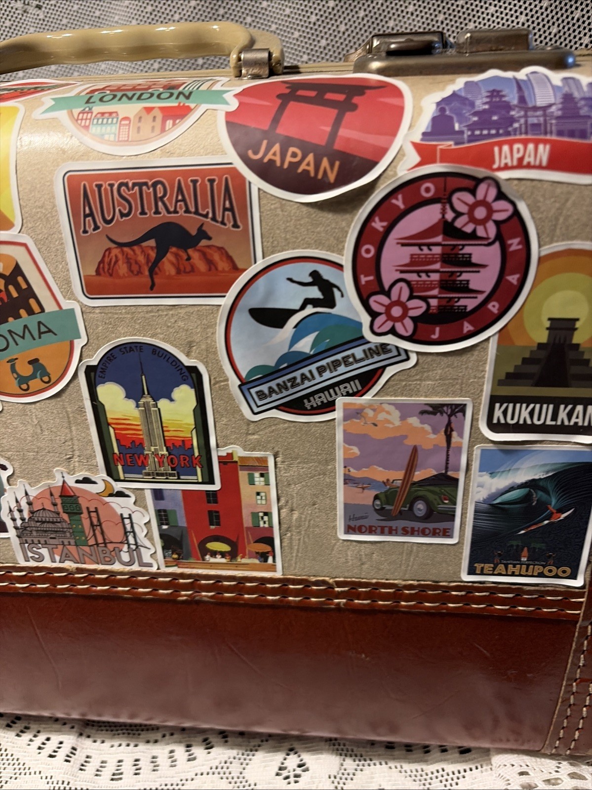 Vintage Carry-On Over Nighter Suitcase World Travel Stickers Retirement Party