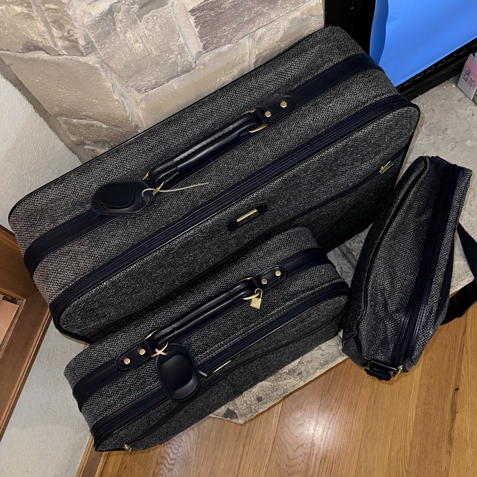 Set of 3 New Vintage Palo Jute Tweed Rolling Suitcase Luggage Carry-On Bag Lot