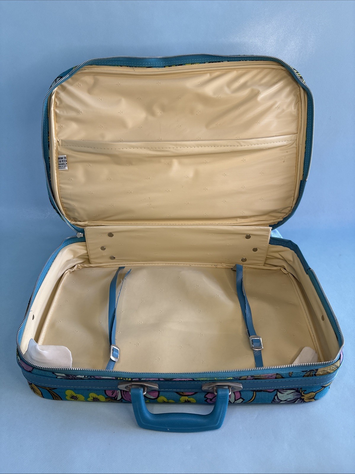 2 Vintage Bantam Travelware Suitcase 60s 70s Flower Power Blue Green – EXCELLENT