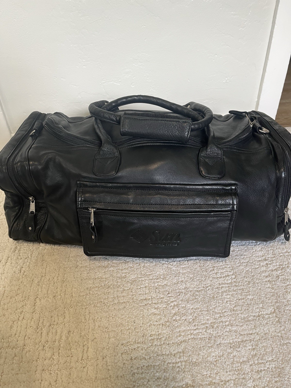 Vintage 90s Sun Microsystems Leather Duffle Bag Canyon Outback Black Travel Gym