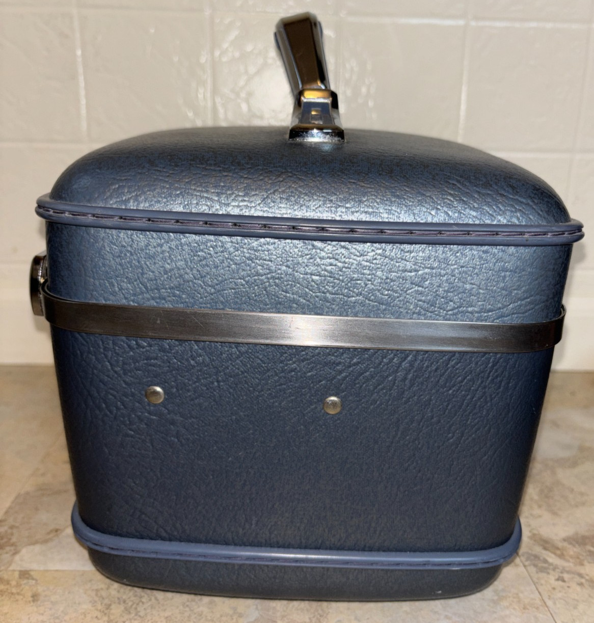 VTG American Tourister Blue Hard Shell Makeup Train Case MCM Combo Lock No Keys