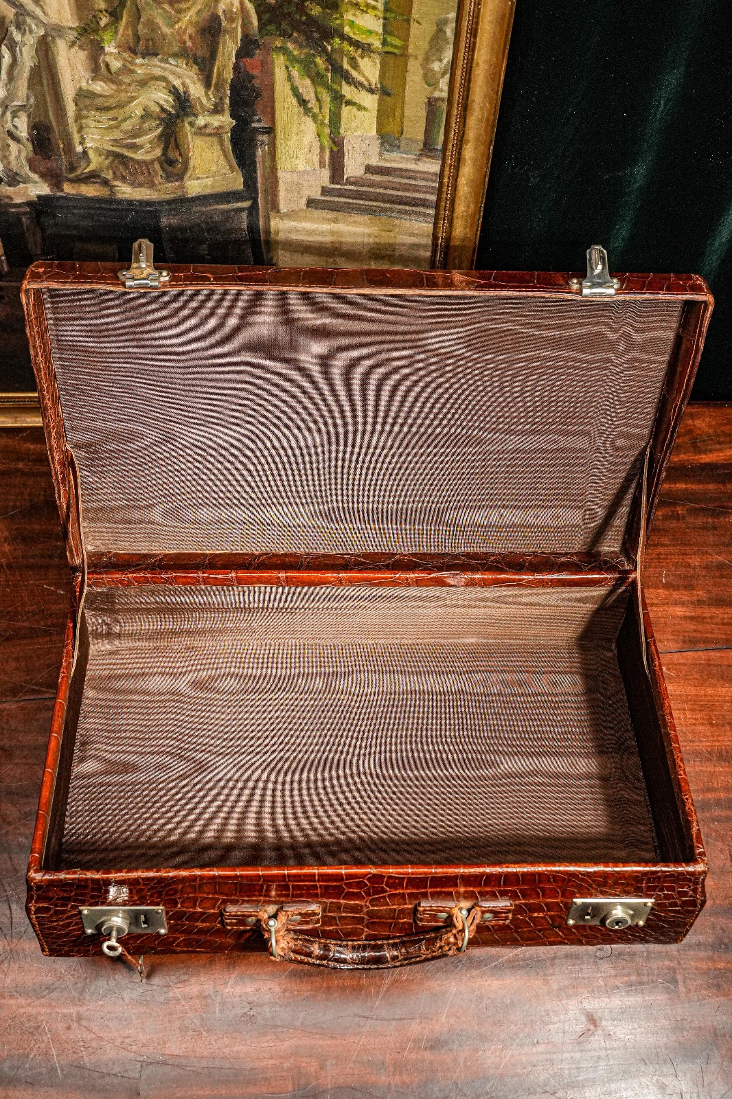 Stunning Luxury Antique Crocodile Leather Travel Luggage Suitcase