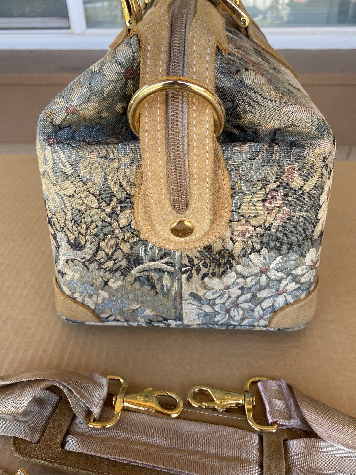 Vintage French Luggage Company Paradise Suede Tapestry Carry On Bag Made in USA