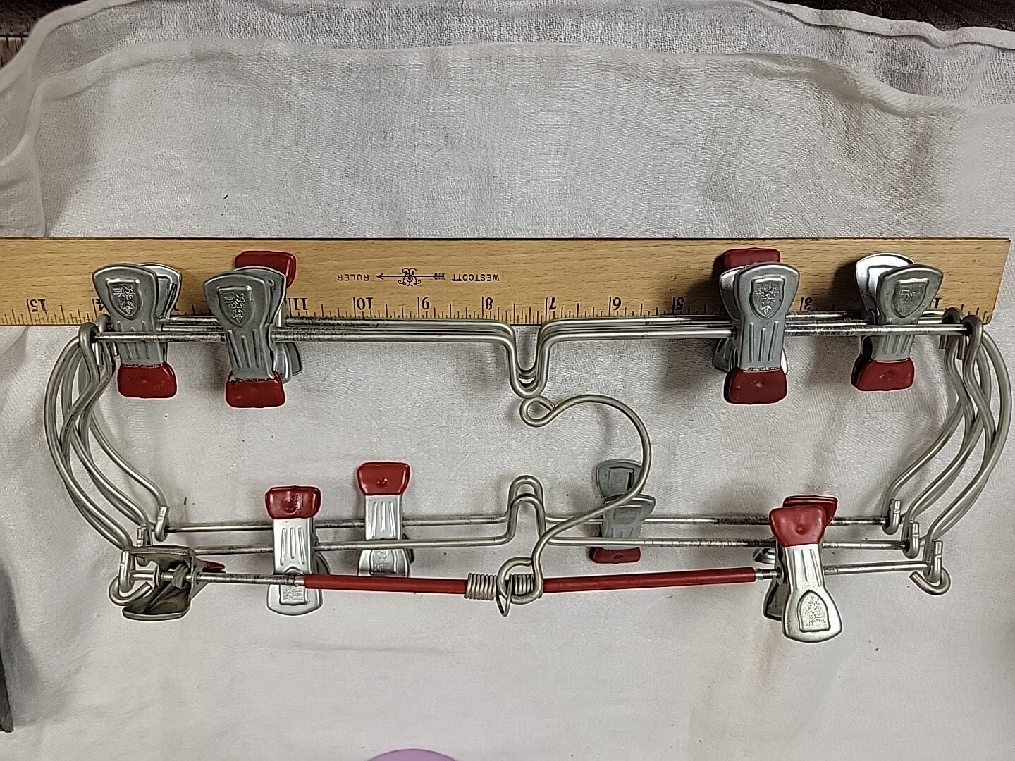 MCM Vintage All Metal Travel Hanger – 6 Collapsable Tiers with Movable Clips RED