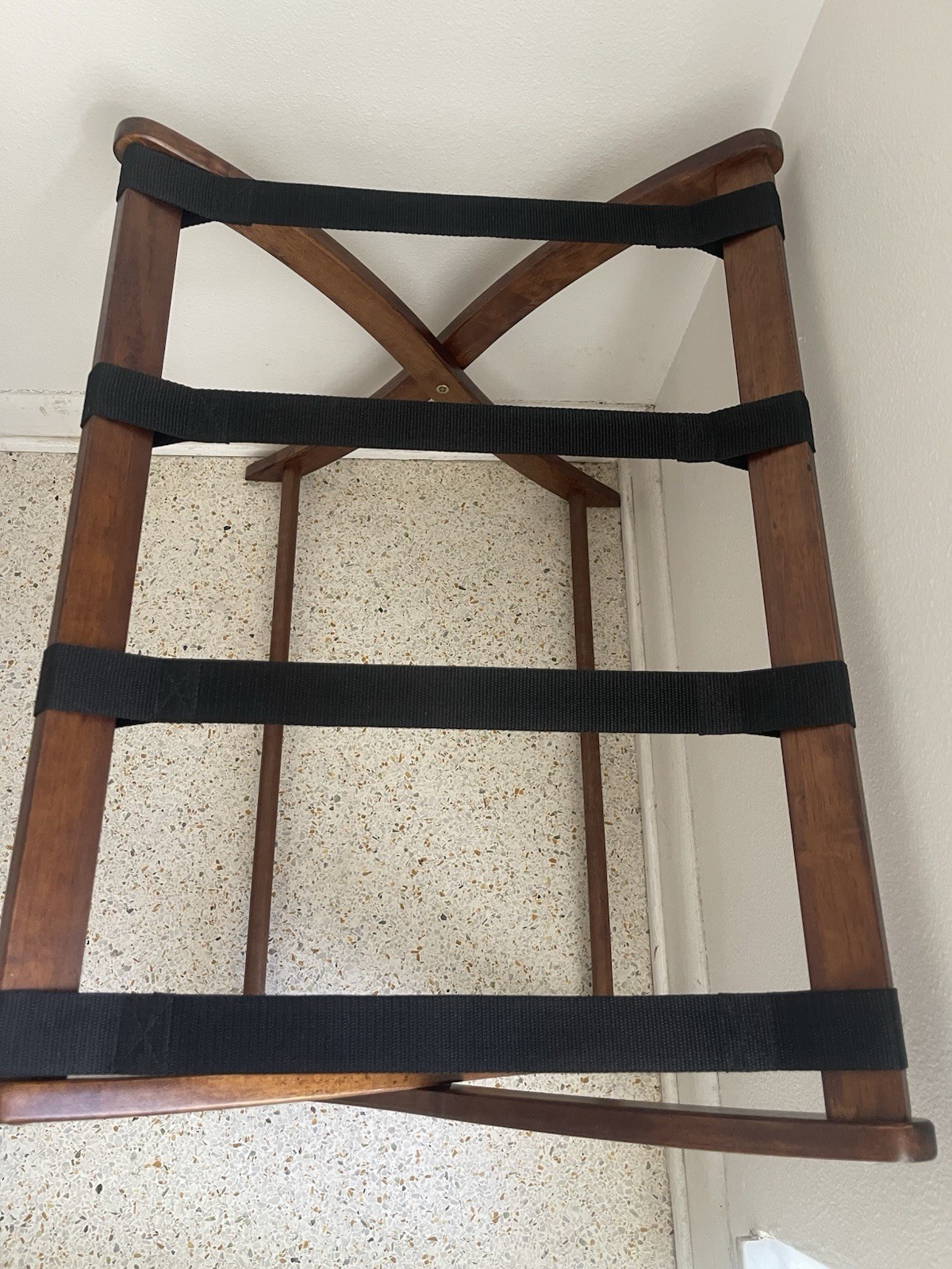 Vintage Wood Fabric Folding Luggage Rack Suitcase Stand Solid Wood