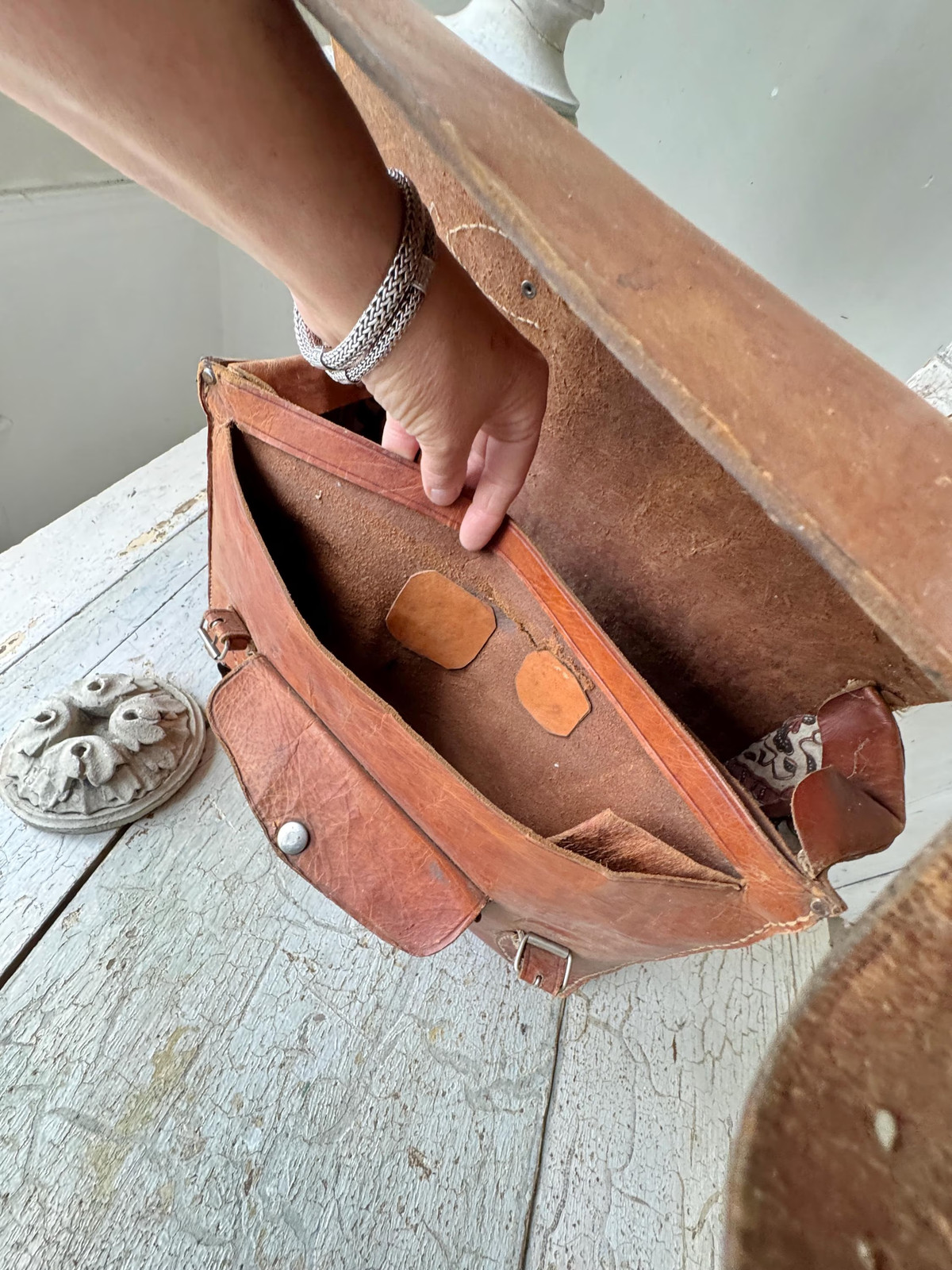 1930’s Vintage Leather Satchel Briefcase Brown Patina Leather School Bag Shabby