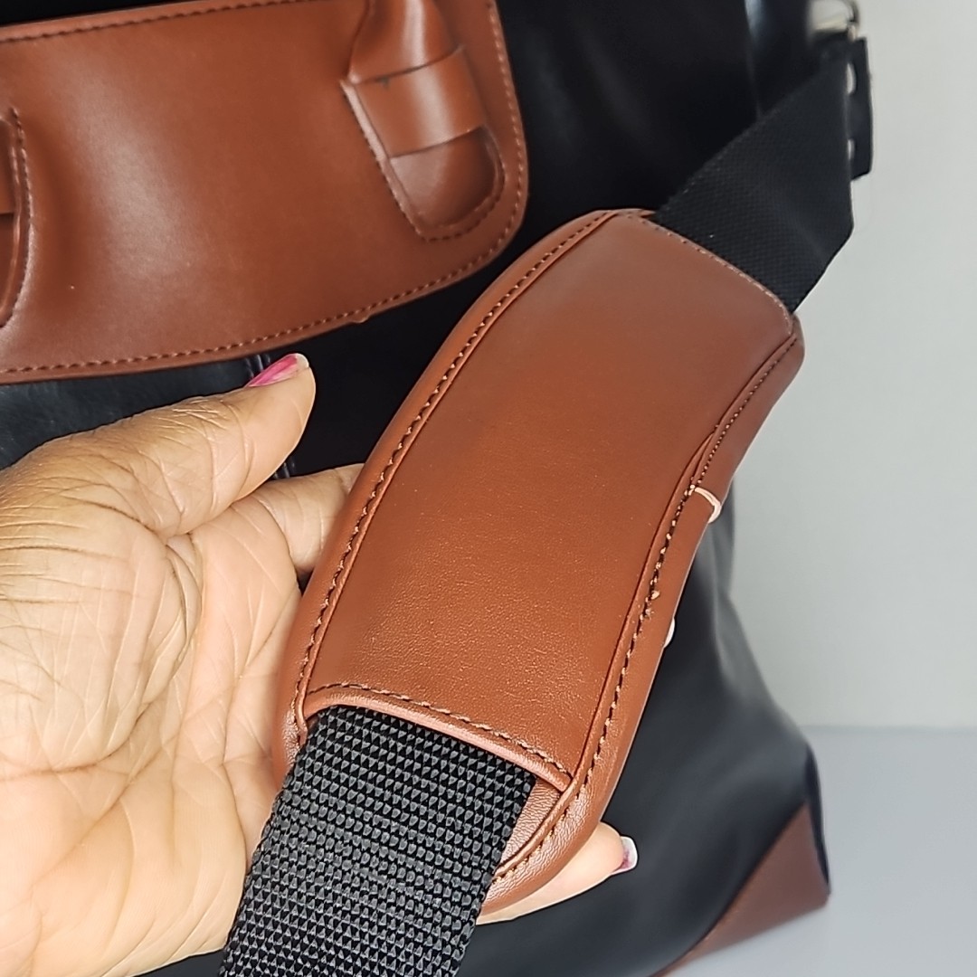 Vintage Leather bag Black With Brown Trim Crossbody Elegant Travel Luggage Bag
