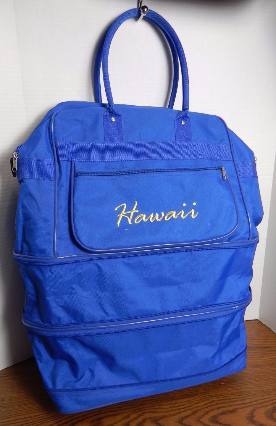 VTG 1970s Embroidered Hawaii Gusseted Travel Bag on Roller Wheels NOT PERFECT