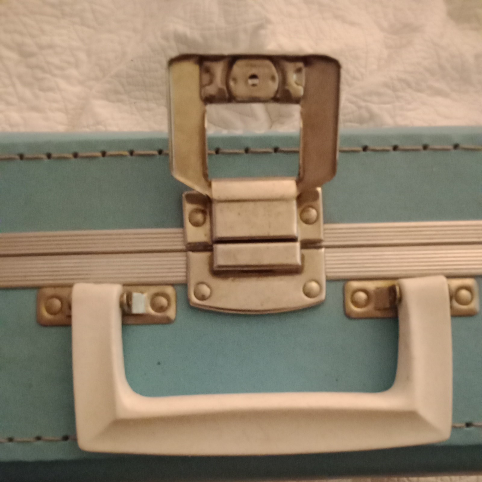 Vintage Going To Grandma’s Small Blue Hardcase Suitcase Overnight nursery decor