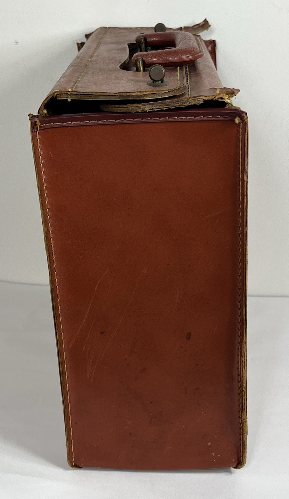 Vintage Brown Leather Look Briefcase Attache Suitcase Case 13x14x6