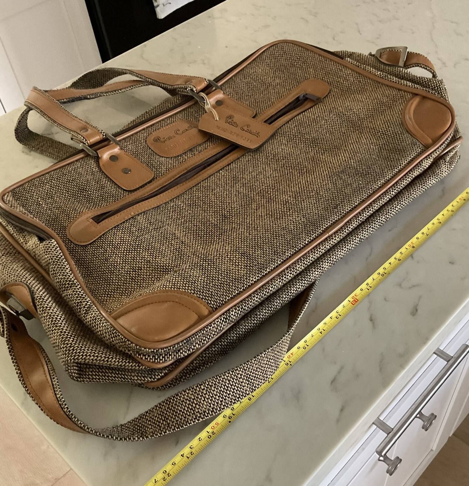 Vintage Pierre Cardin Brown Tweed Luggage/carry On. Shoulder, Multi Pocket