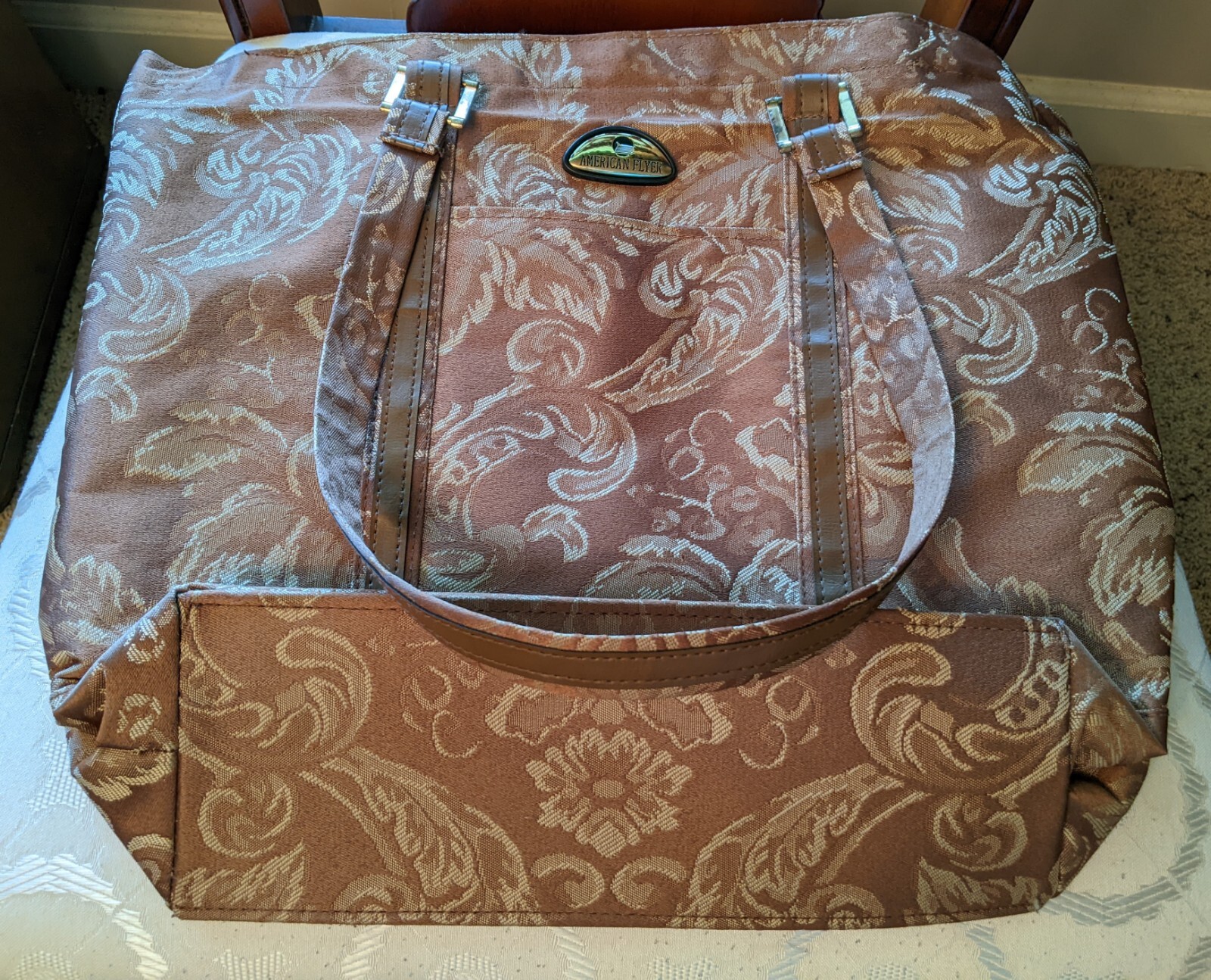 American Flyer Vintage Floral Tapestry Travel Shoulder Bag