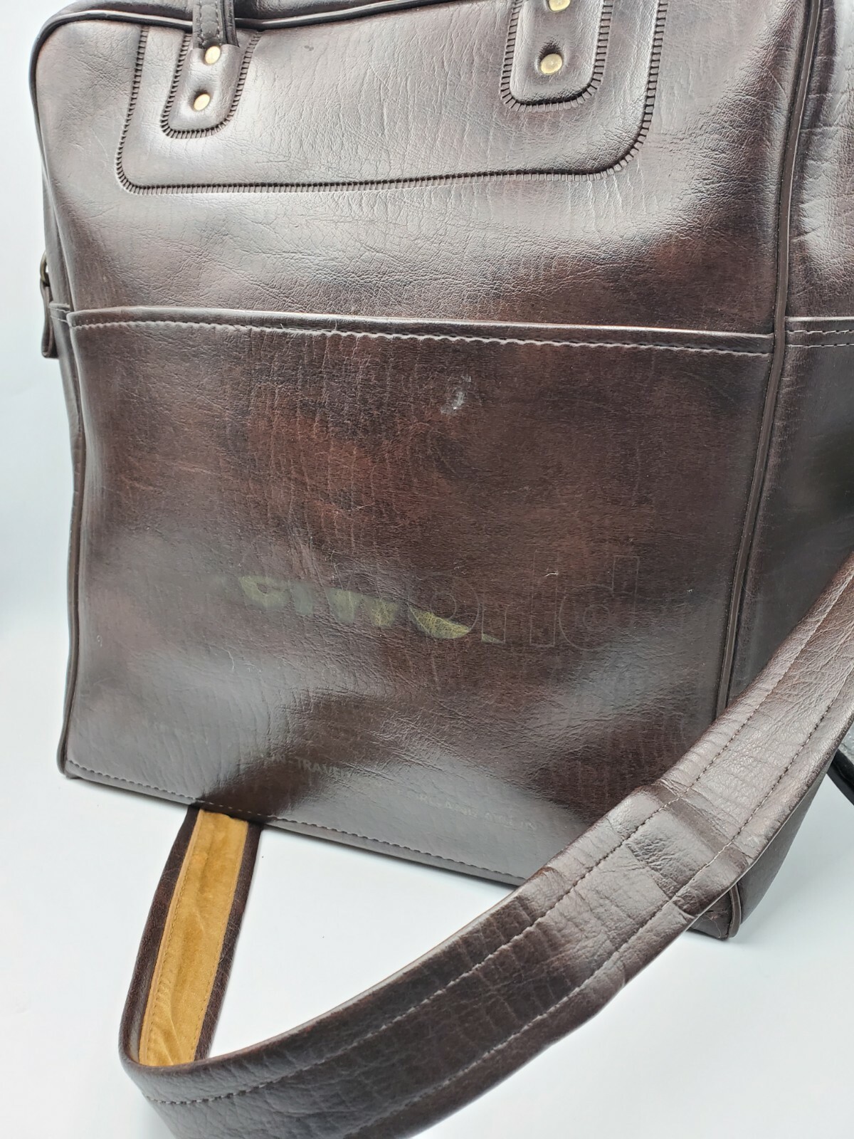 Vintage Olson Travelworld Ltd Dark Brown Leather Bag Carry On Adj Shoulder Strap