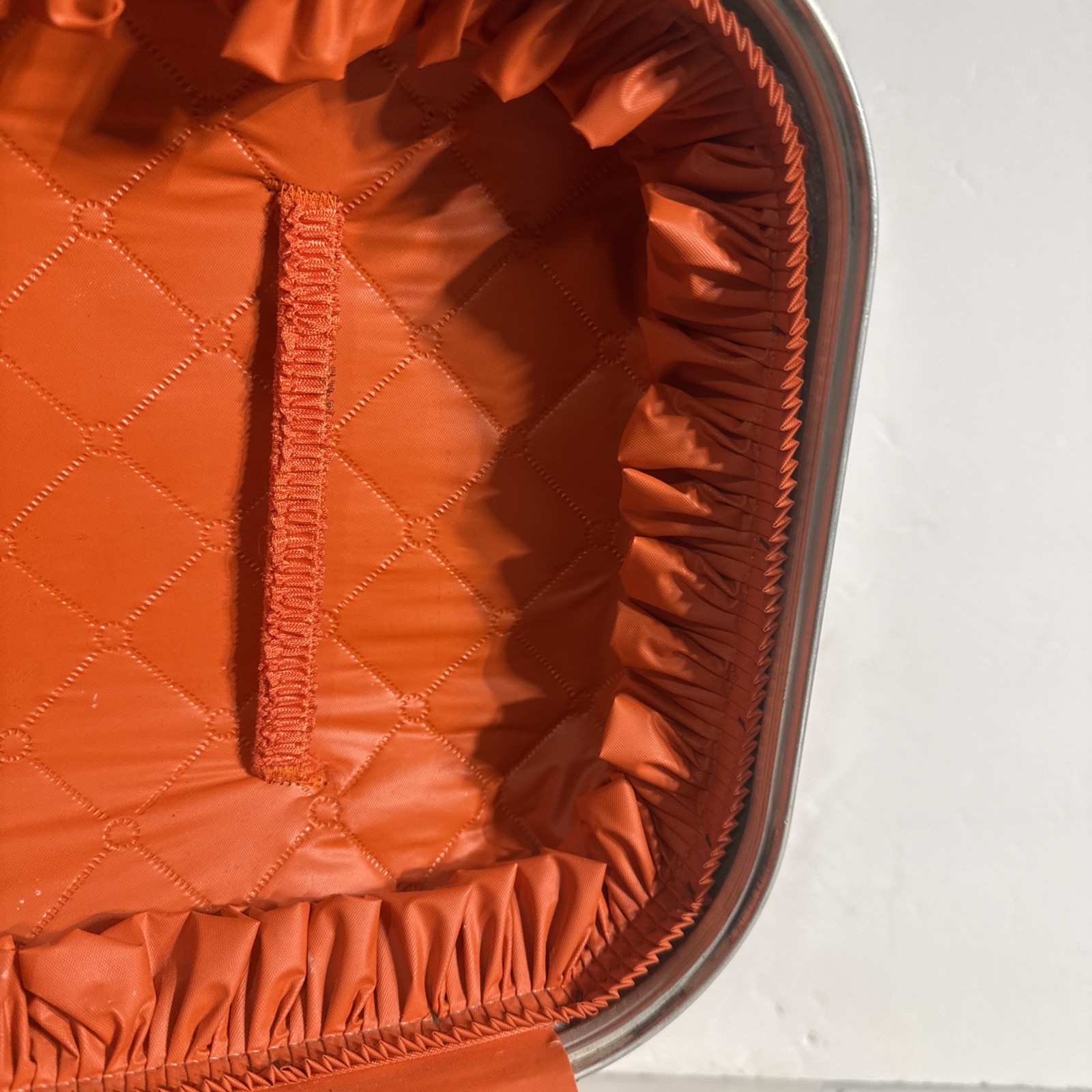 Vtg Orange Travel Luggage 13″ Long, 8″ Tall, 9″ Wide W/ Handle And Metal Feet