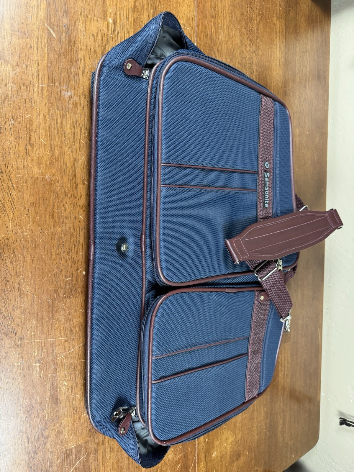 Vintage Samsonite Silhouette 4 Blue Burgundy Briefcase Travel Bag 1987 w/ Lock