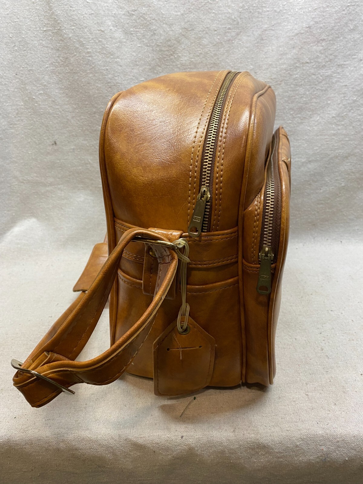 VINTAGE Retro Soft-Sided Faux Leather Suitcase Bag -Tan Brown Carry On 14x12x7″