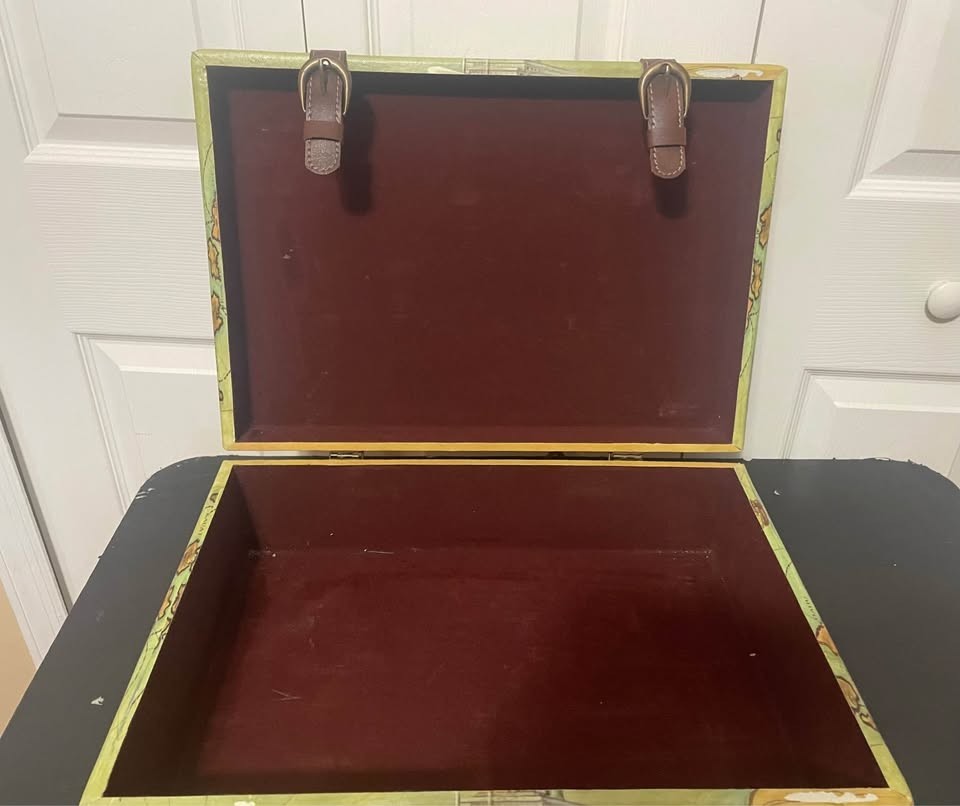 Vintage Decorative Travel Map Suitcase with Straps