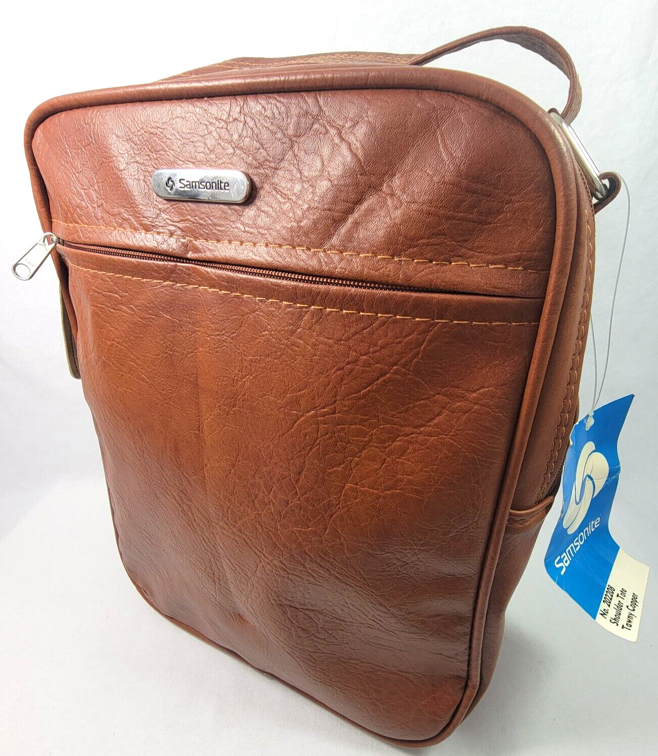 1970s Vintage Samsonite Brown Leather Tote Shoulder Carry-On Bag Suitcase