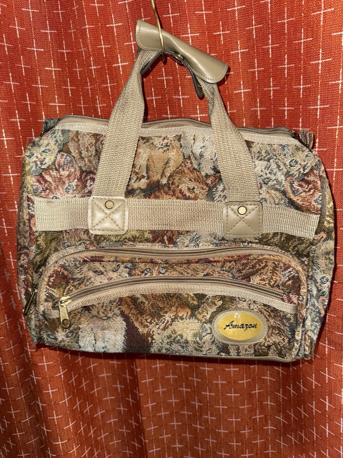 Vintage Cat Tapestry Carry On Bag, Travel Gear, All Zippers Work