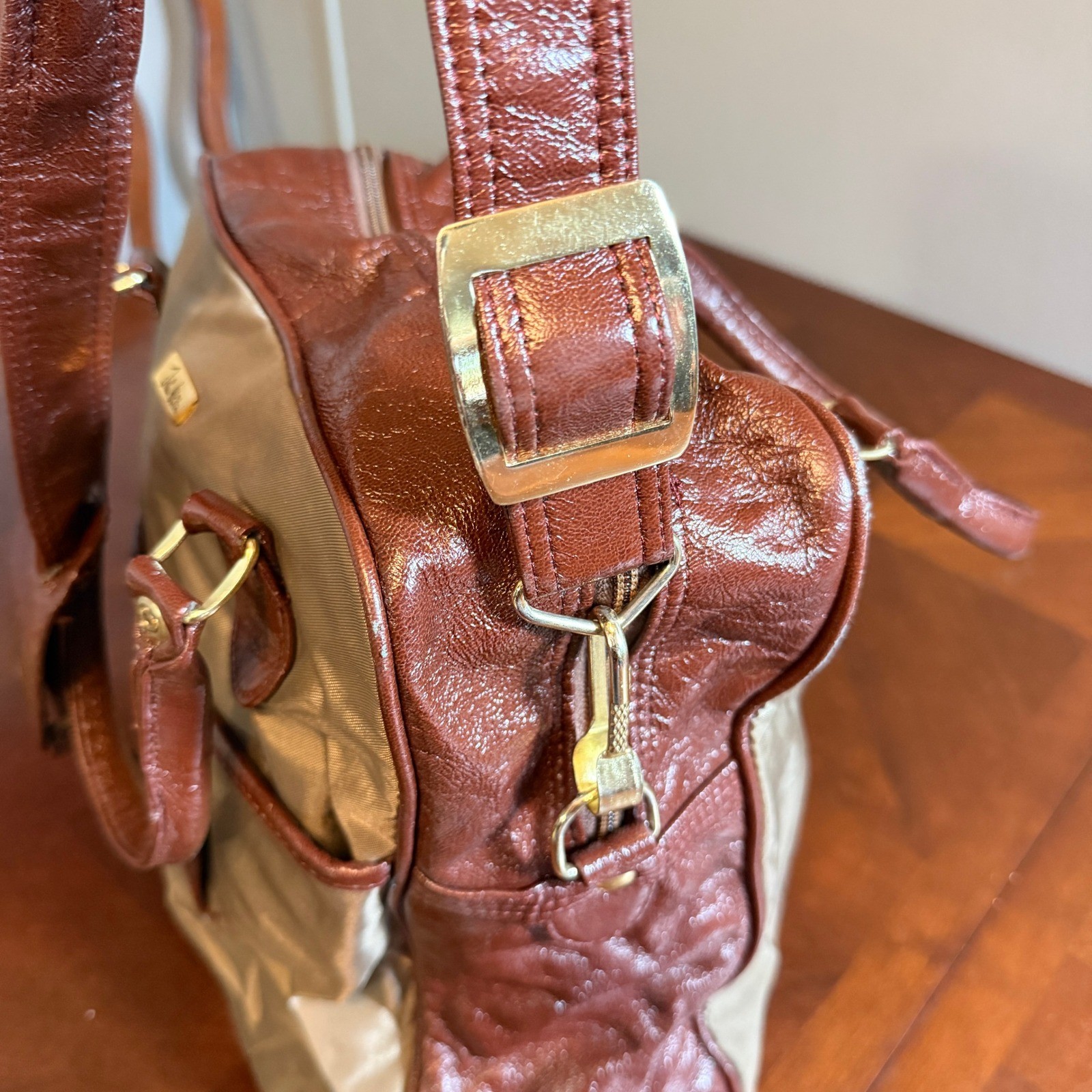 Vintage John Weitz Carry On Luggage Bag Brown Tan Canvas Duffel Shoulder Strap