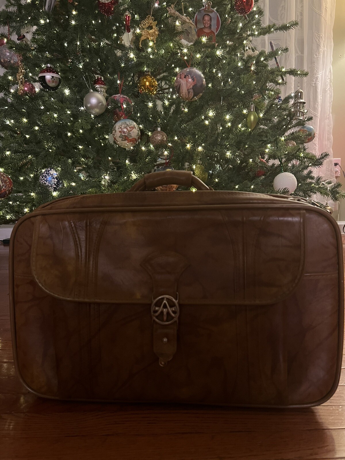 VTG American Tourister Suitcase Brown Tan Marble 1975 Luggage Handle Zips EUC