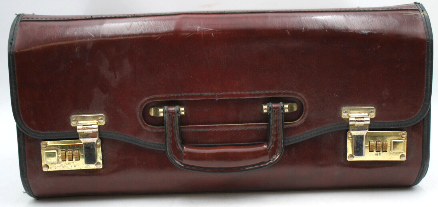 8x12x18″ Brandy Wine Red Leather Audit Attorney Bag Attache Satchel Comb Lock+++