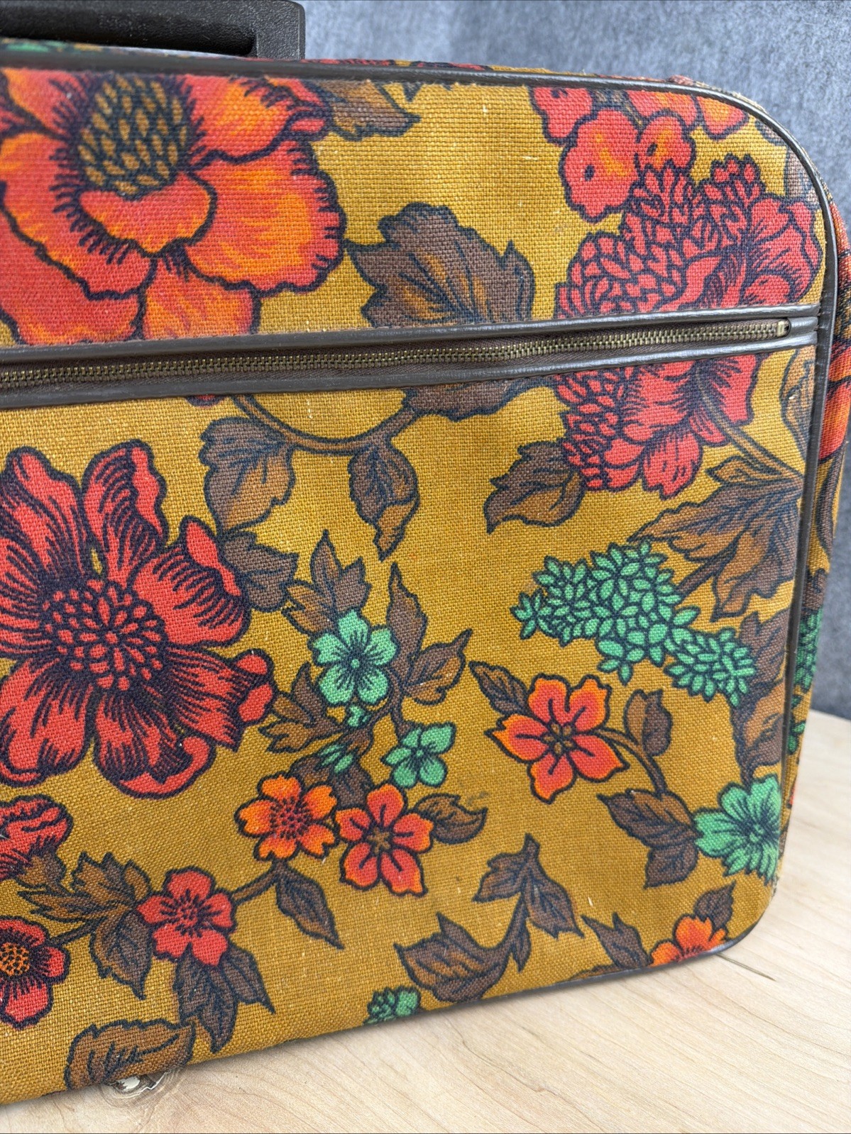 Vintage Floral Suitcase Made in Japan w/ Key Retro Travel Luggage 60s 70s smokey