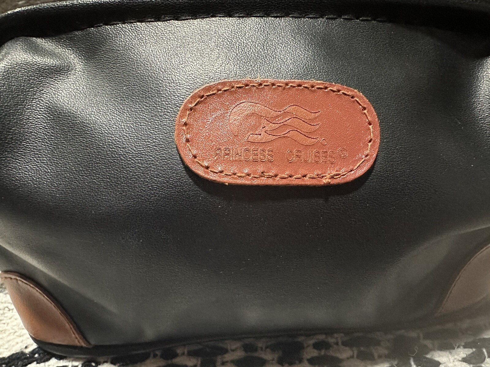 Vintage Princess Cruises Toiletry Small Bag Brown Black Lined Leather 8″