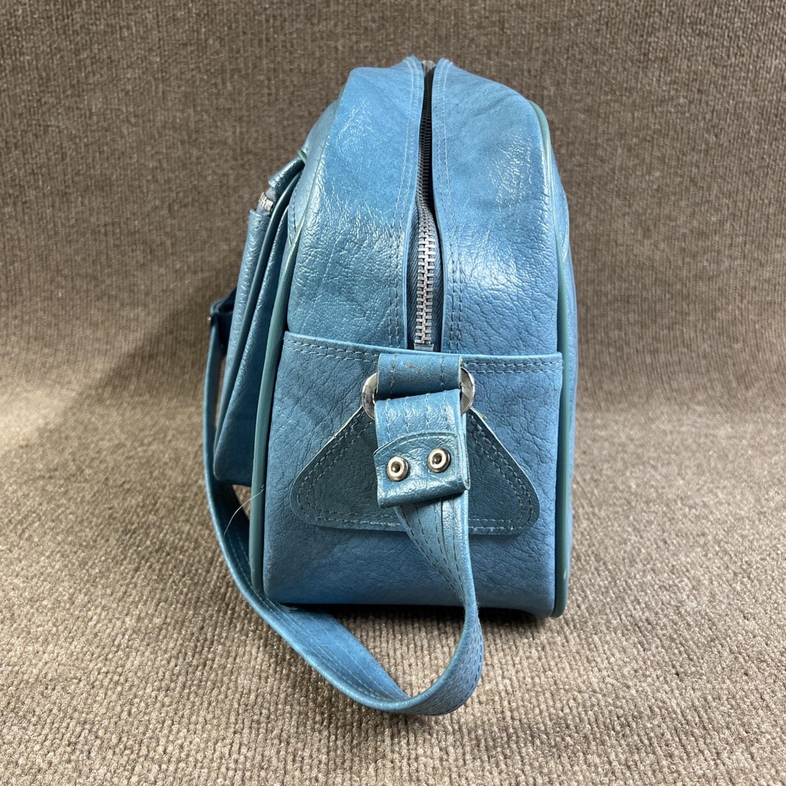 Vintage 70s Blue American Tourister Escort Carry On Crossbody Tote Bag