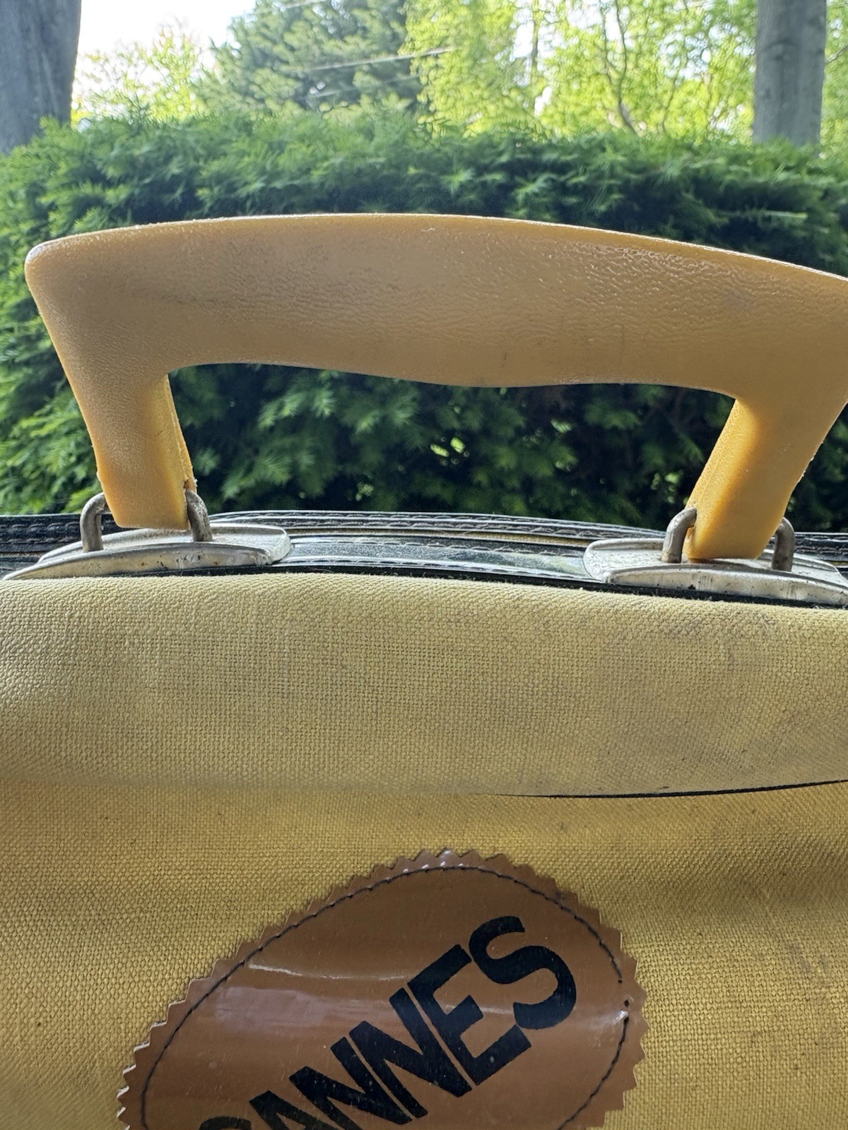 Vintage MCM Mod Yellow Suitcase Vinyl Destination Patches NY Rome Paris Tokyo
