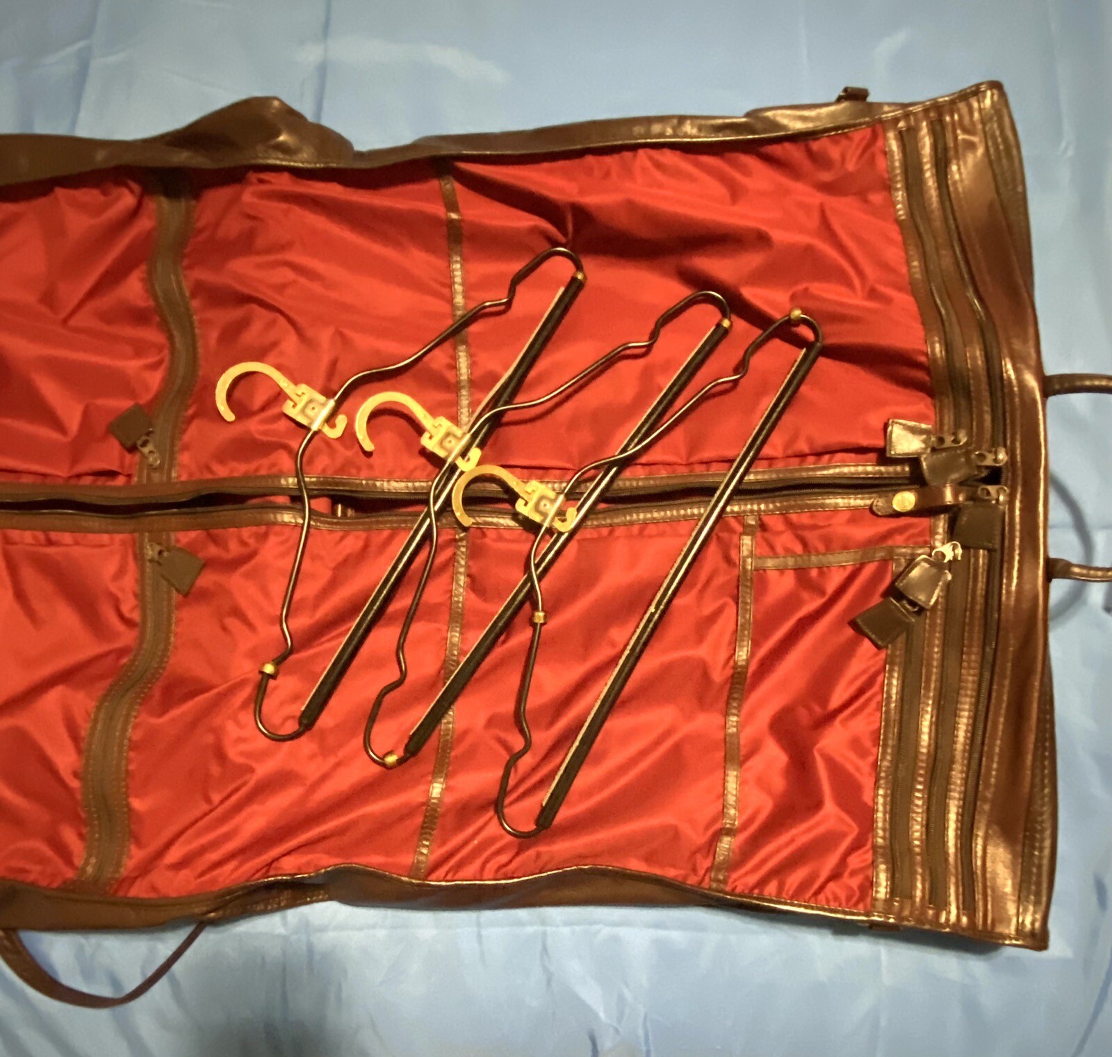 Vintage LAND Brown Leather Luggage Carry Traveling Bag With 3 Hangers