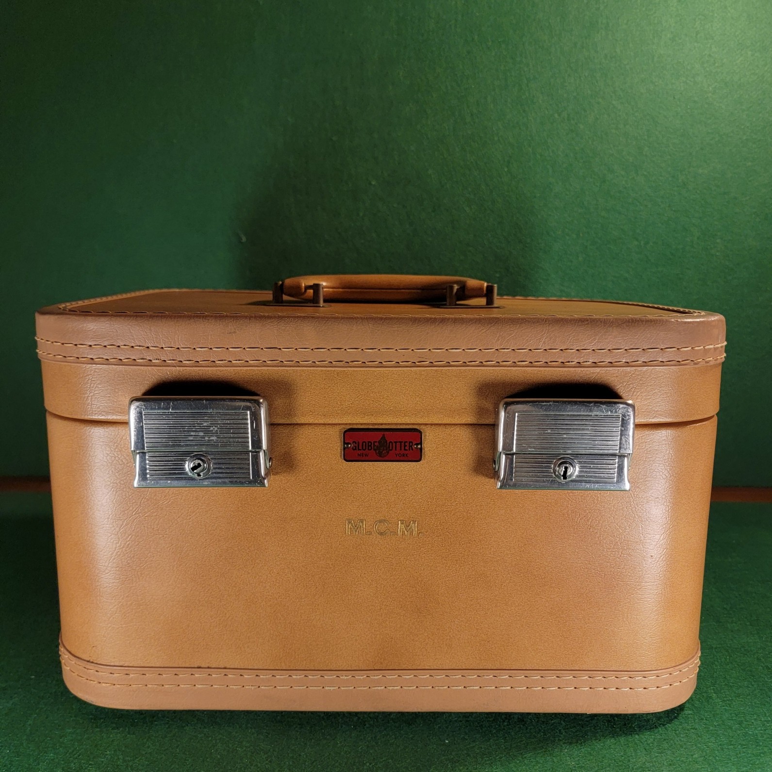 GLOBETROTTER 50’s VINTAGE LEATHER TRAIN BAG COSMETIC MONOGRAM LUGGAGE SUITCASE