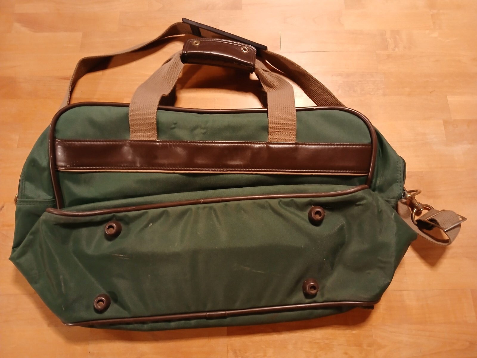 Vintage Samsonite Nylon Carry On Bag Leather Trim Green