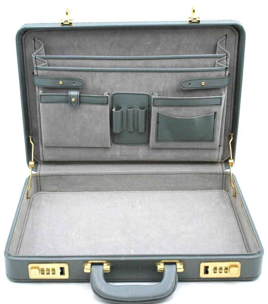 3x12x17″ PRESTO Gray Grey Leather Combination Locks Briefcase Vintage Storage