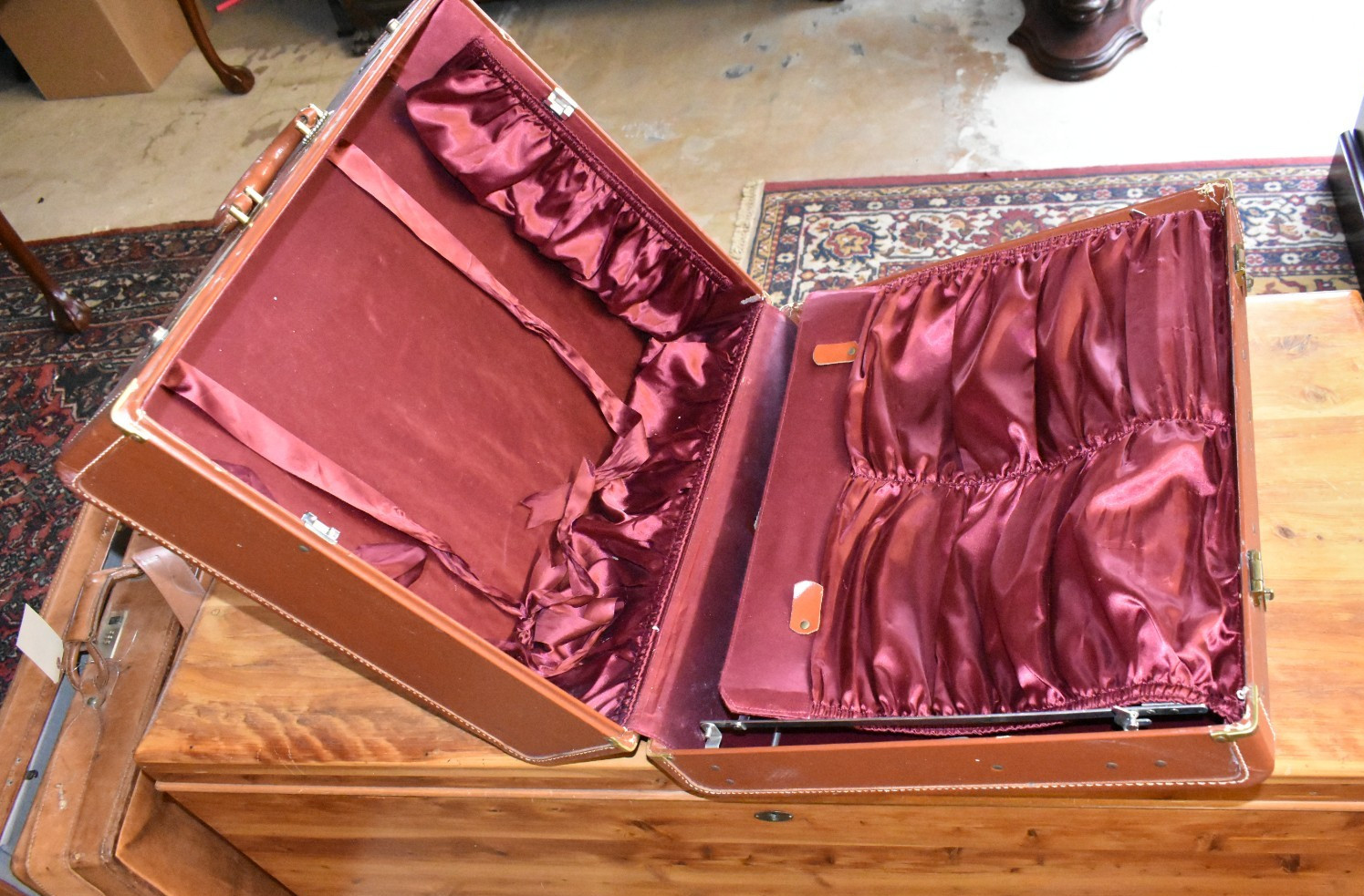 Vintage Maximillian NY Suitcase Train Case Burgundy Satin Lined Luggage Retro