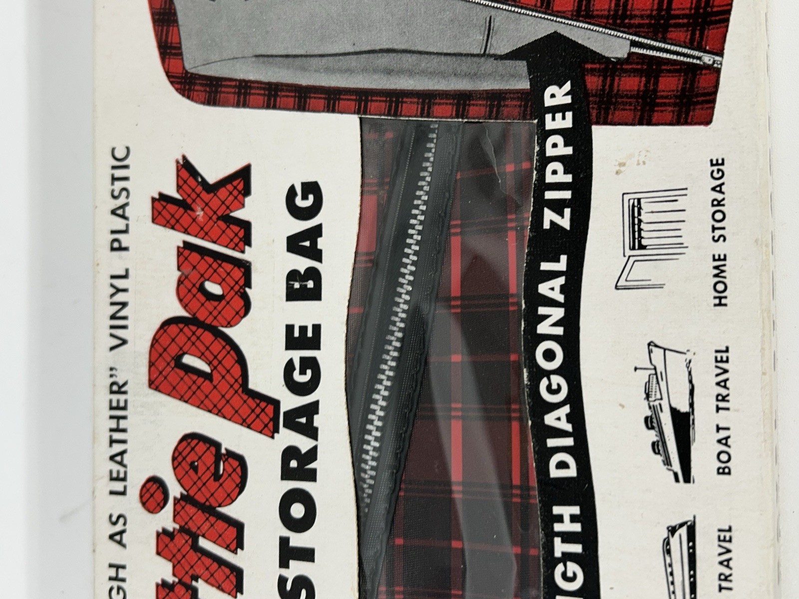 Vintage Scottie Pack Travel Storage Bag Garmet Bag Red Black Check Plastic Prop