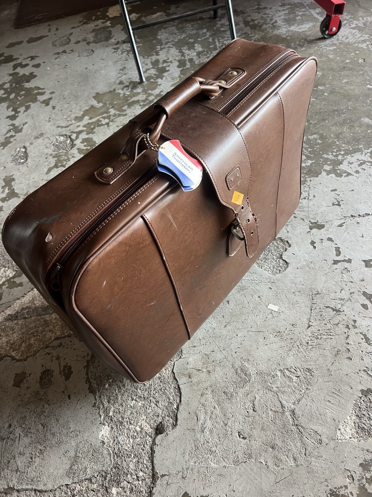 American Tourister Vintage Leather Suitcase Brown 4 Pieces Luggage Set Travel