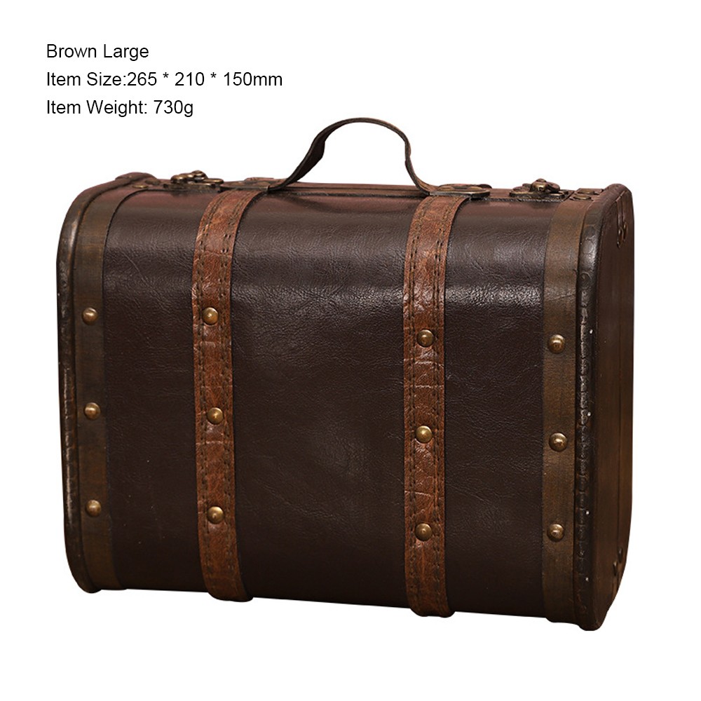 Vintage Wood Leather Antique Suitcase Storage Box Photography Prop Home Decor