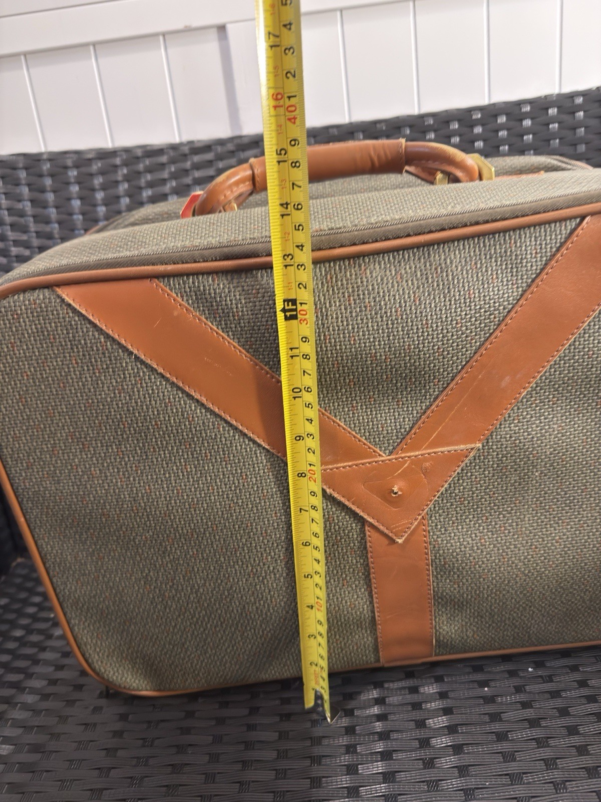 Vintage 1970s YSL Yves Saint Laurent Canvas Suitcase Olive Tan Leather Bag 19 in
