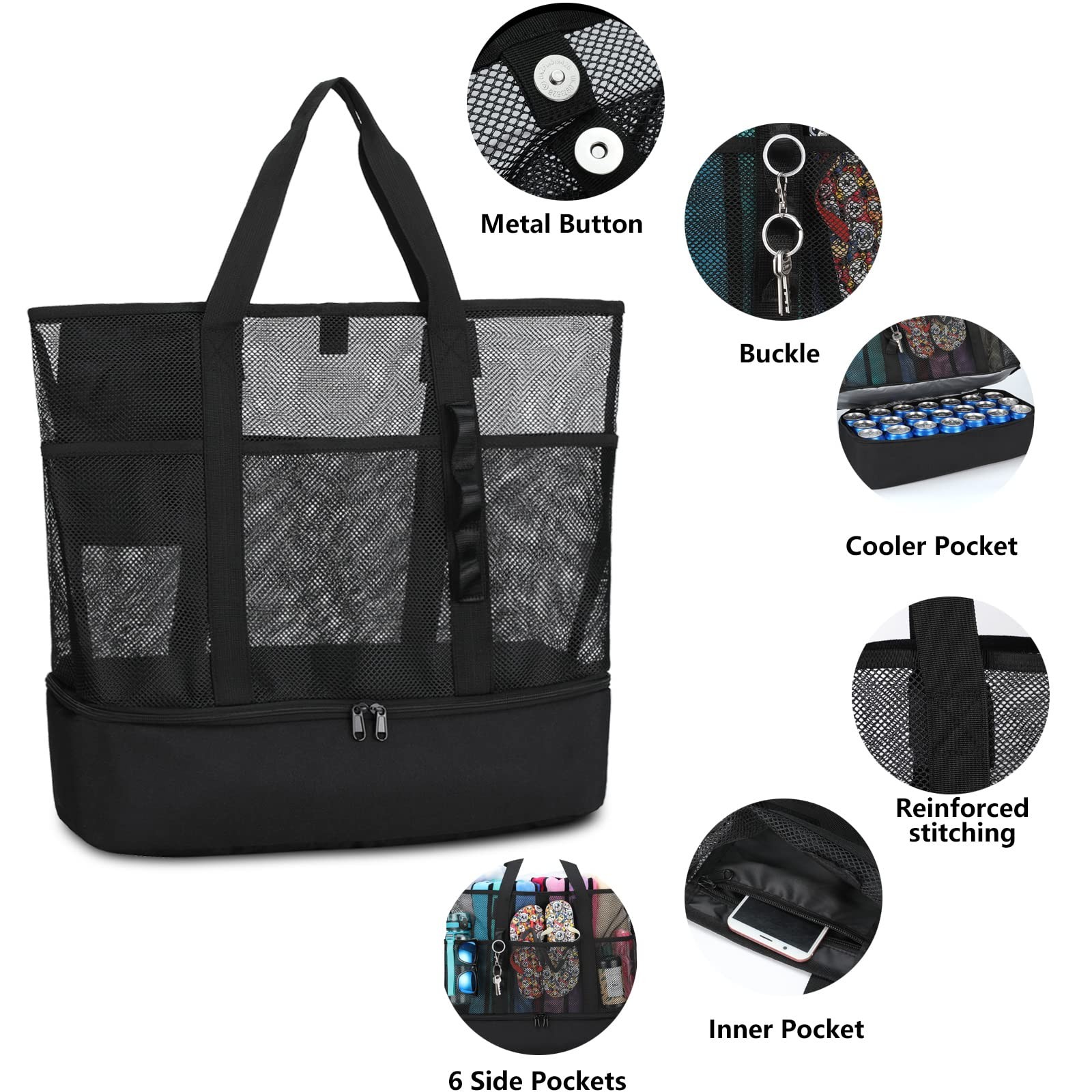 Uylia Beach Bag Coolermesh Beach Bags For Women Sandproof For Pool And Swimming