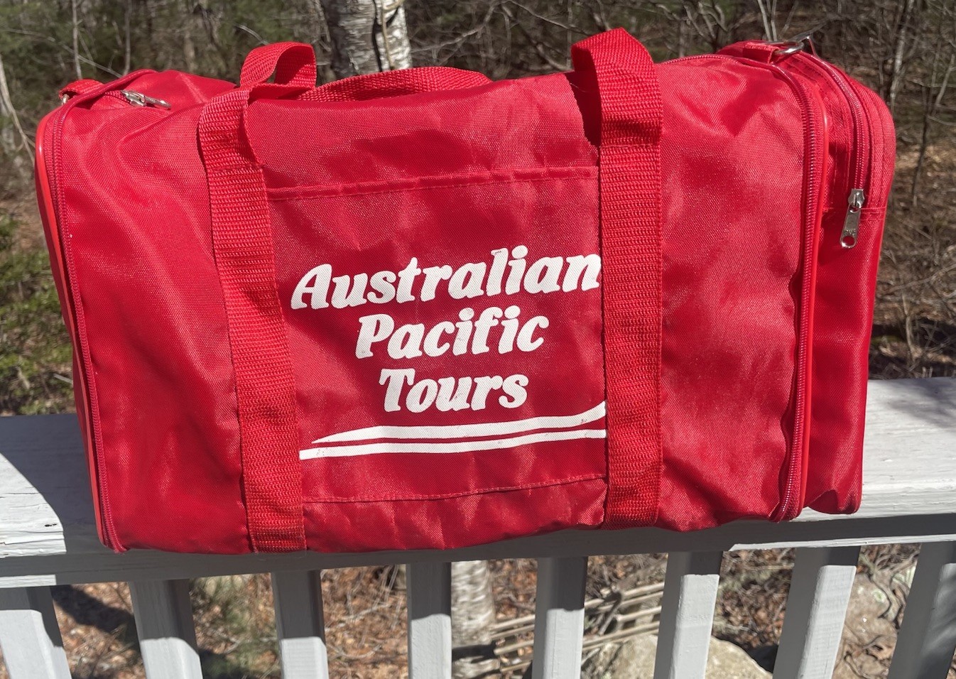 Vintage Australian Pacific Tours Travel Bag Red Shoulder Strap Carry-On Luggage