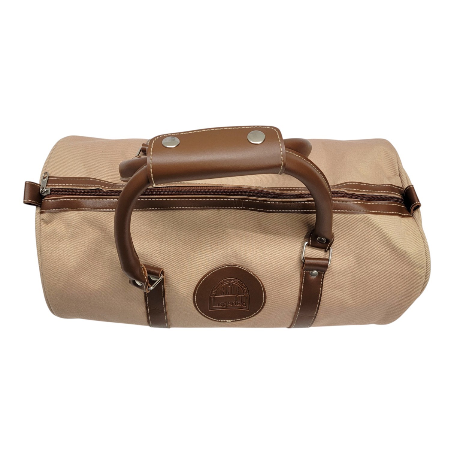 Vintage Karl Lagerfeld Duffle Bag Club Parfums Tan Canvas Travel Gym Weekender