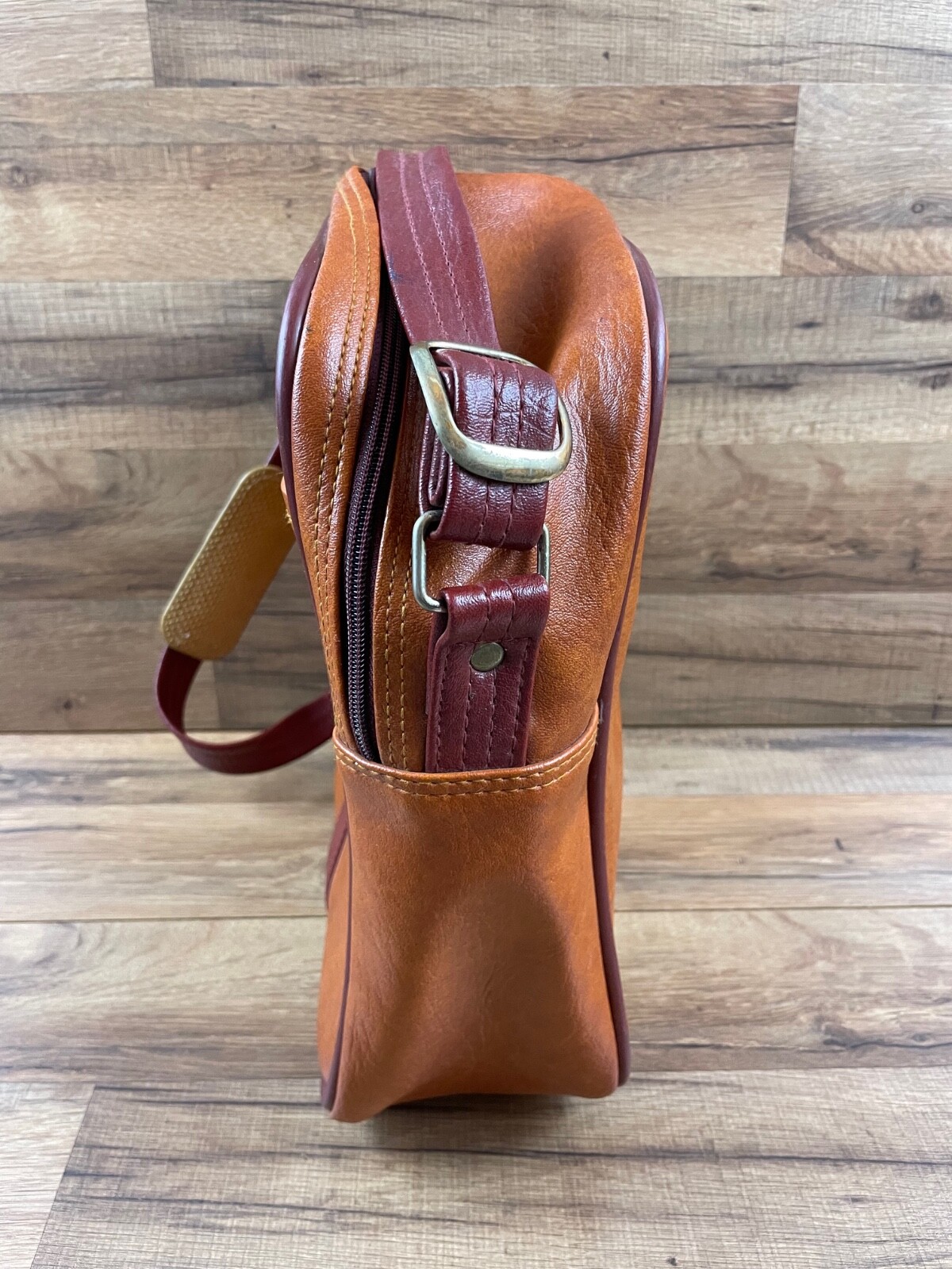 Vintage Samsonite Faux Leather Orange Brown Square Carry On Luggage Shoulder Bag